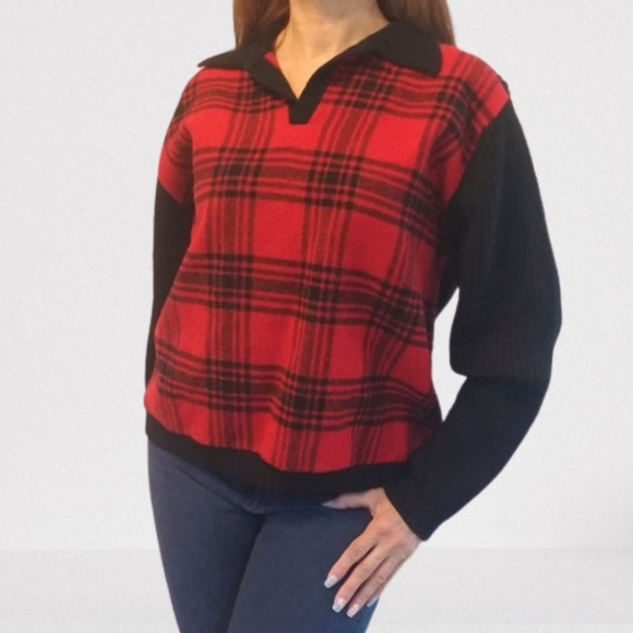 Pendleton Vintage Red Buffalo Plaid Wool Sweater - Picture 2 of 16